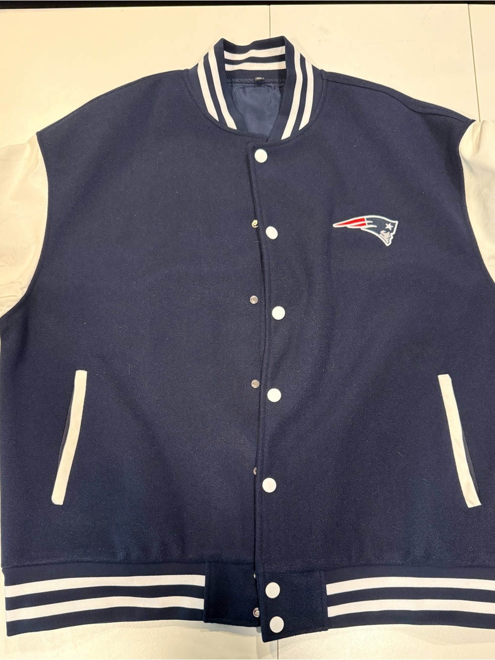 New England Patriots Navy & White Varsity Bomber Jacket